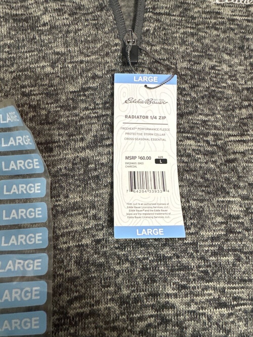 Eddie Bauer Mens Heathered Gray 1/4 Zip Sweater Fleece Pullover Large - Picture 9 of 9
